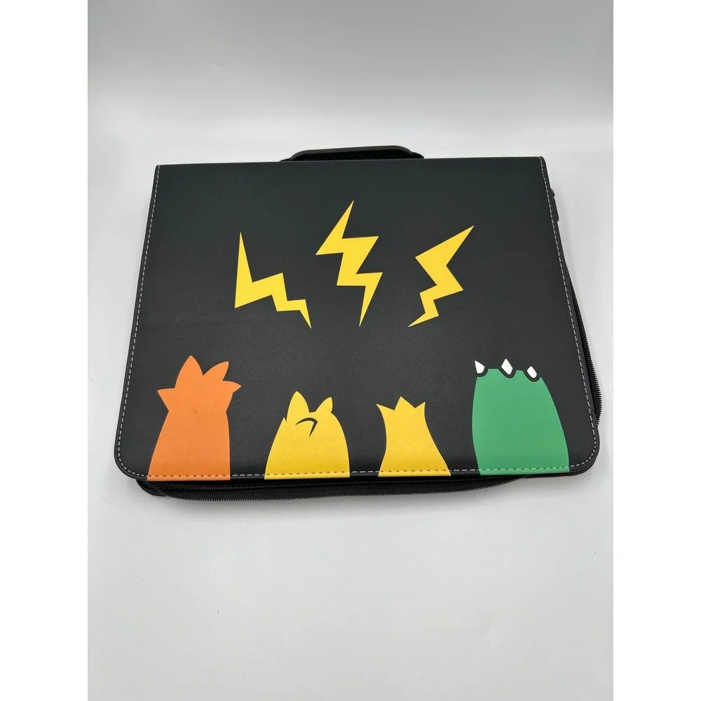 Geecow 9-Pocket Trading Card Binder Zippered 400+ Card Holder Black Lightning